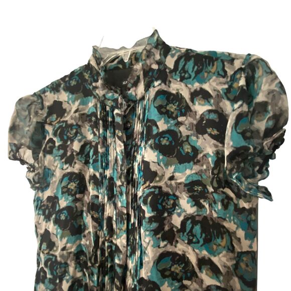 Macys Alfani brand 100% Silk Blouse Top Shirt Blue Black Lined Size 4 - Picture 5 of 10